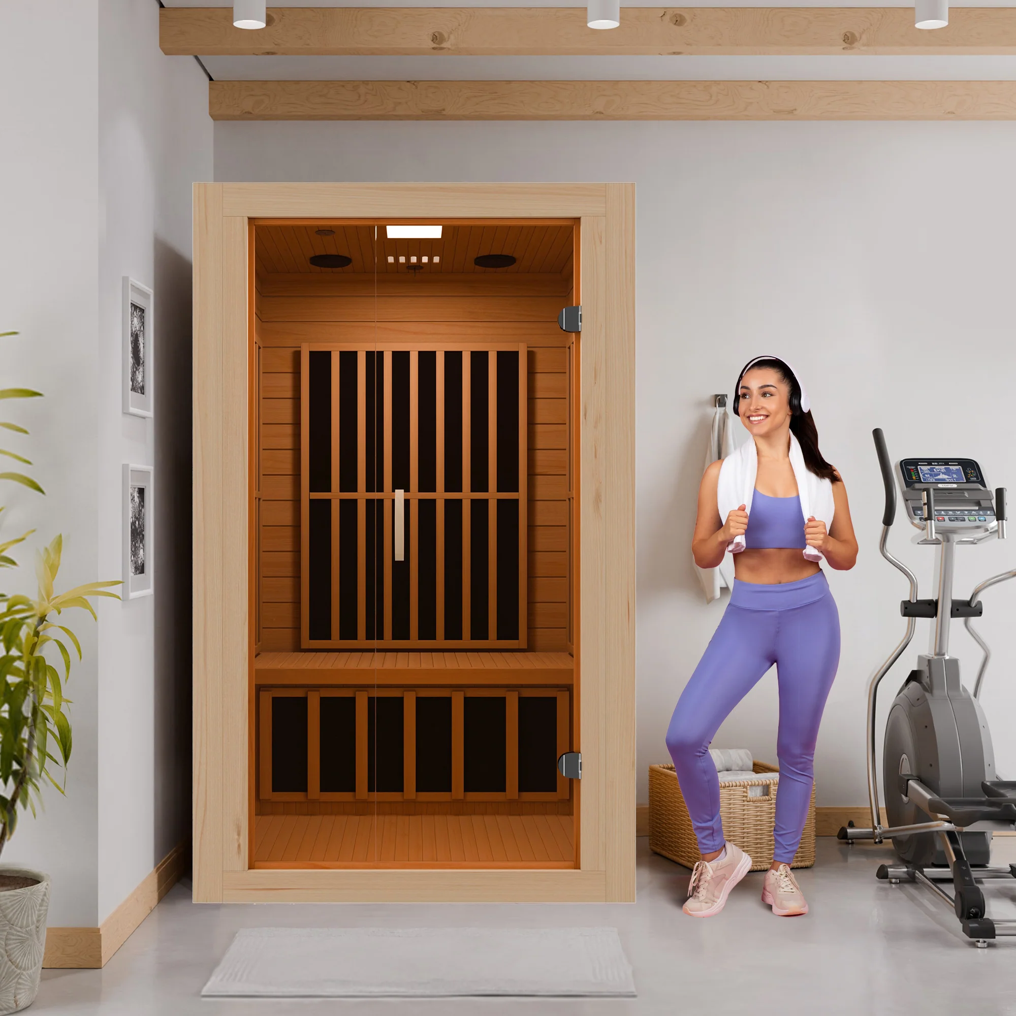 Viti 2- Person Indoor Hemlock Wooden Carbon FAR Infrared Home Sauna Room with LED Touch Control Panel and Heater - Image 6