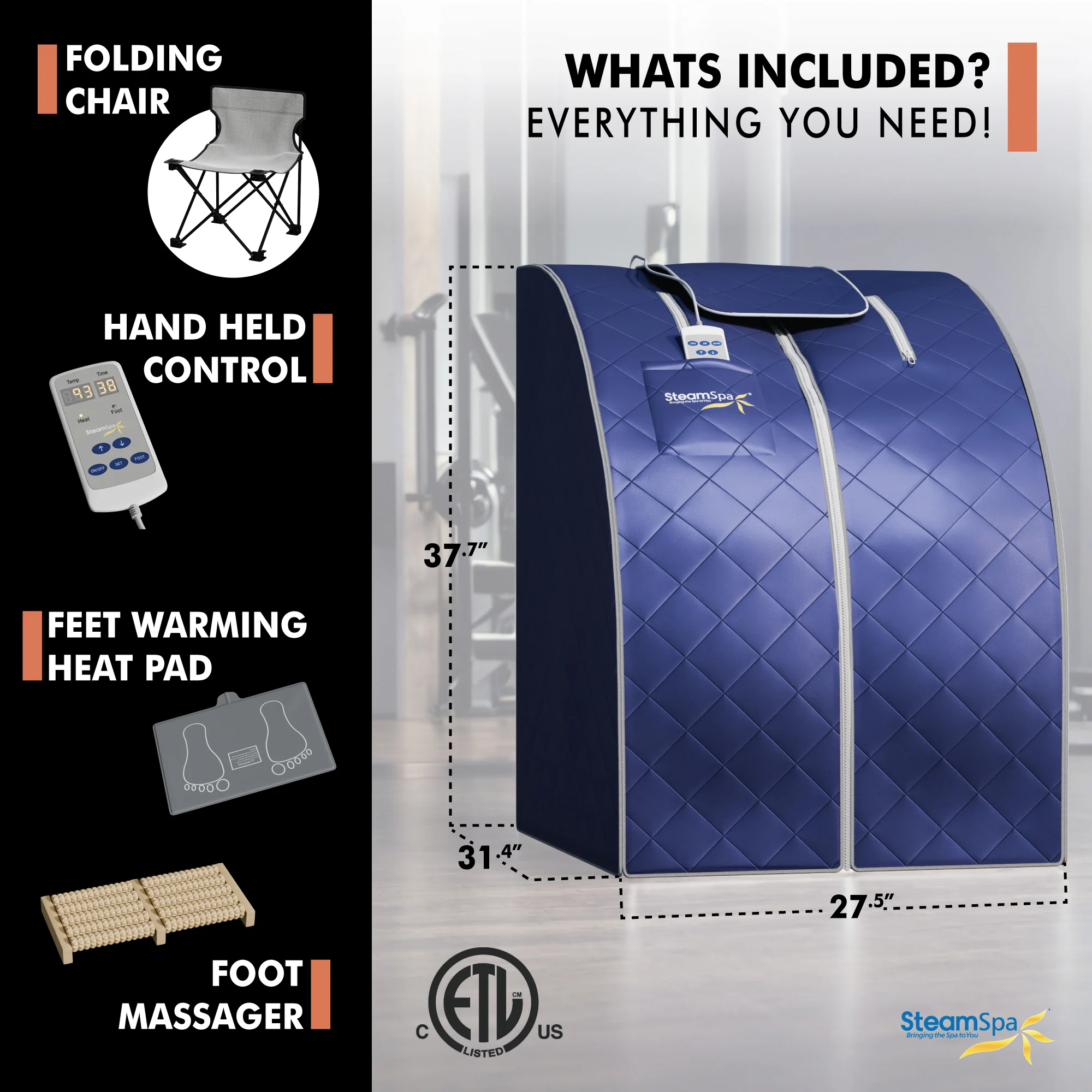 1-Person Indoor PP Plastic 1050 Watt Portable Infrared Home Sauna with Digital Controller and Foldable Chair, Blue - Image 3