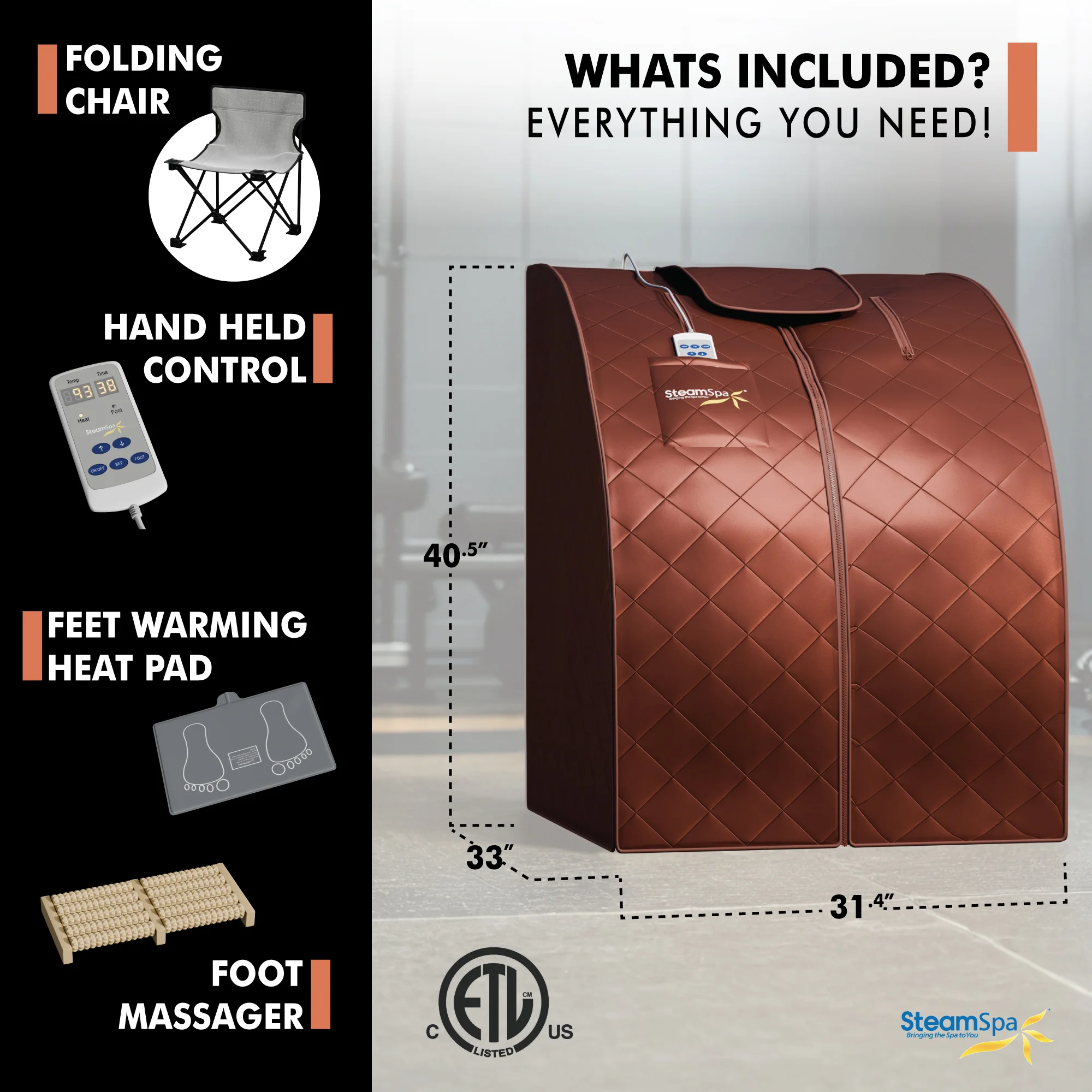 1-Person Indoor PP Plastic 1050 Watt Portable Infrared Home Sauna with Digital Controller and Foldable Chair, Brown - Image 3