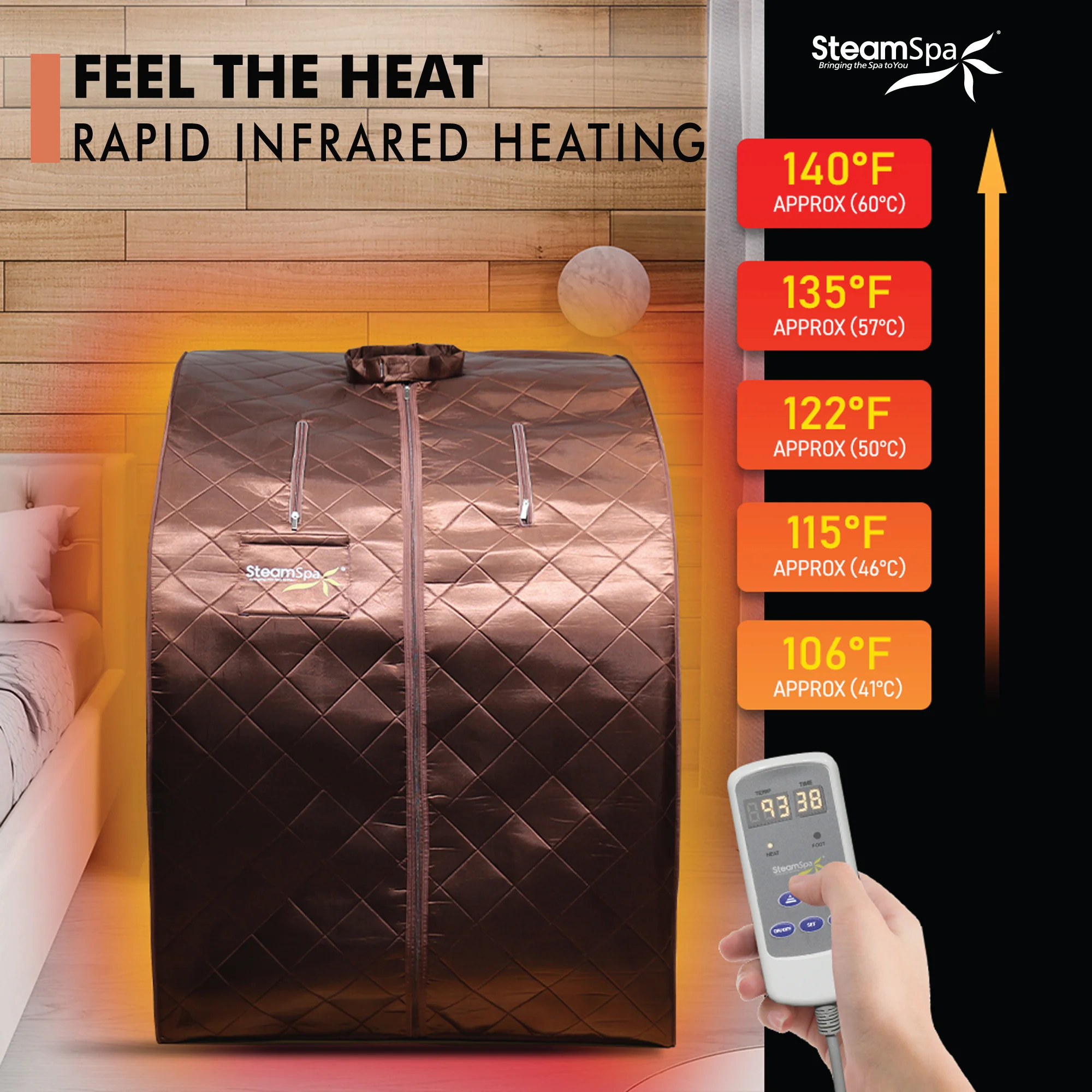 1-Person Indoor PP Plastic 1050 Watt Portable Infrared Home Sauna with Digital Controller and Foldable Chair, Brown - Image 4