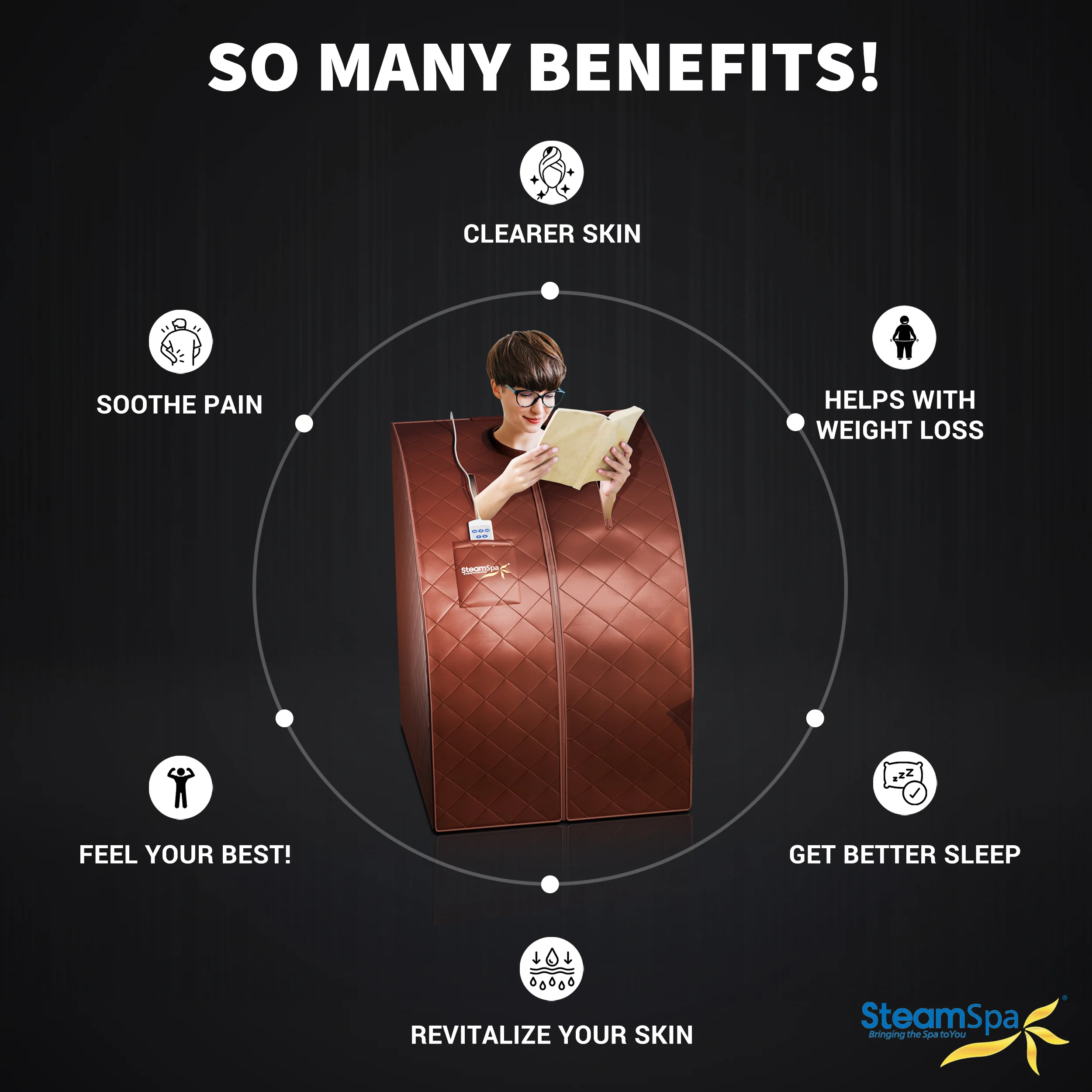 1-Person Indoor PP Plastic 1050 Watt Portable Infrared Home Sauna with Digital Controller and Foldable Chair, Brown - Image 5