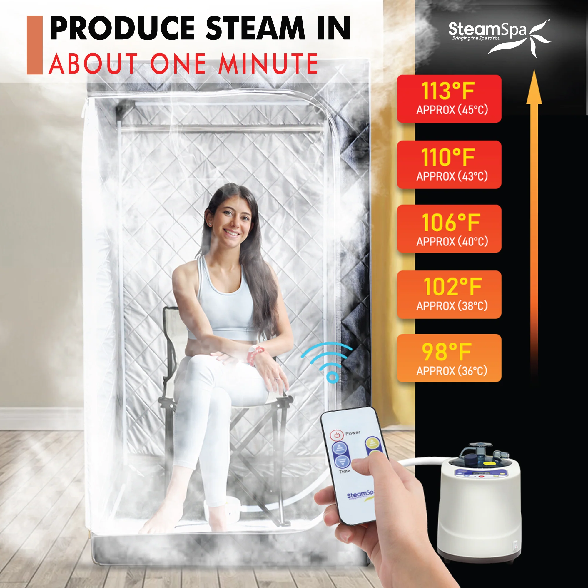 1-Person Indoor PP Plastic 900 Watt Portable Steam Home Sauna with Digital Controller and Foldable Chair, Black - Image 4