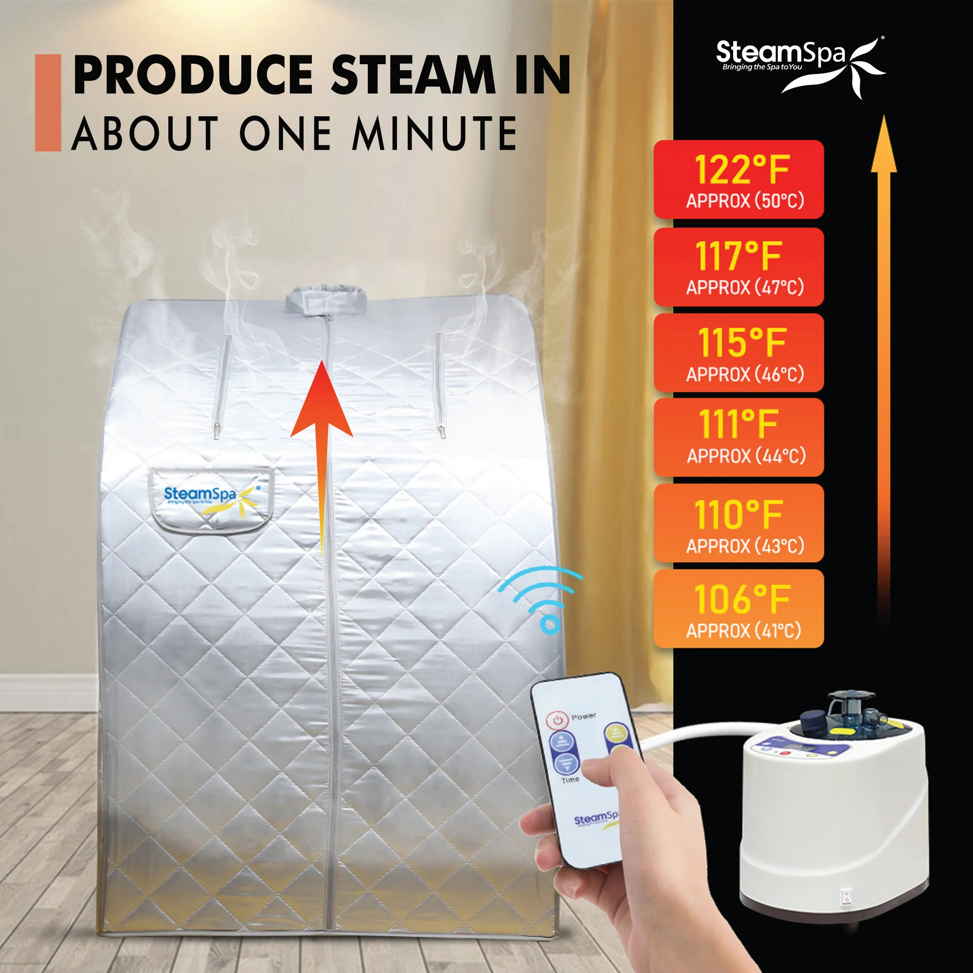 1-Person Indoor PP Plastic 900 Watt Portable Steam Home Sauna with Digital Controller and Foldable Chair, Silver - Image 4