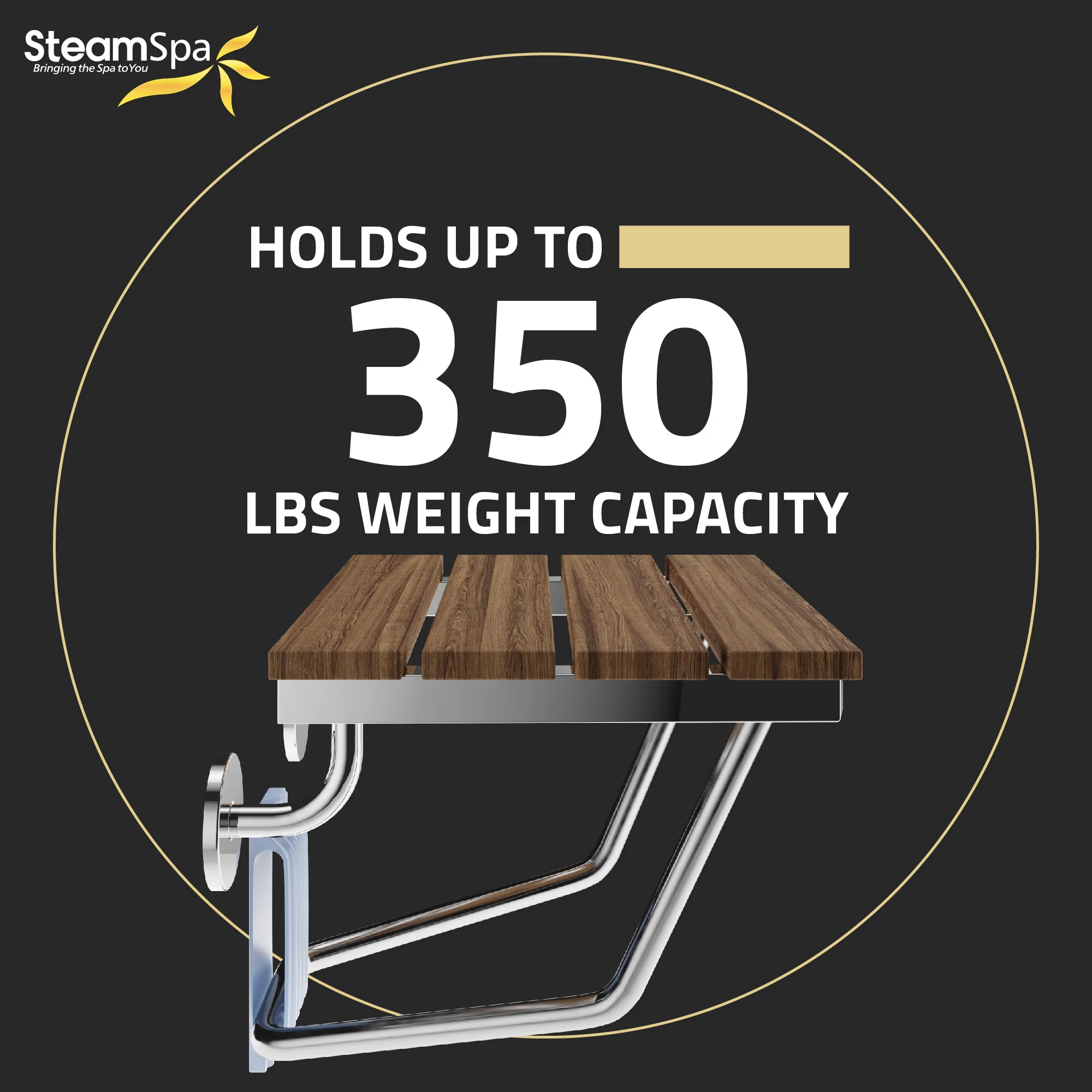 Fit 15 in. Teak Wall Mounted Folding Shower Seat - Image 3