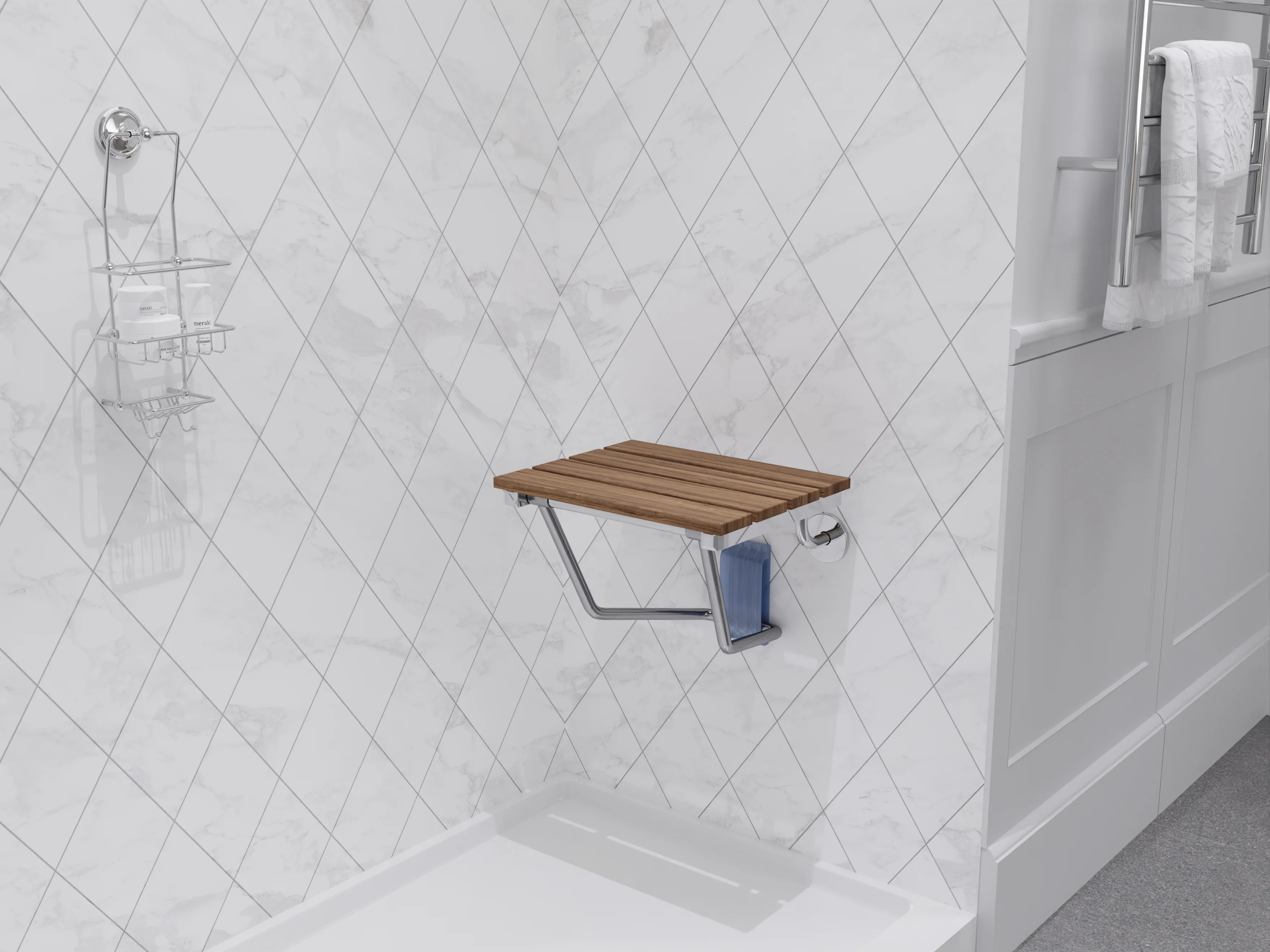 Fit 15 in. Teak Wall Mounted Folding Shower Seat - Image 4