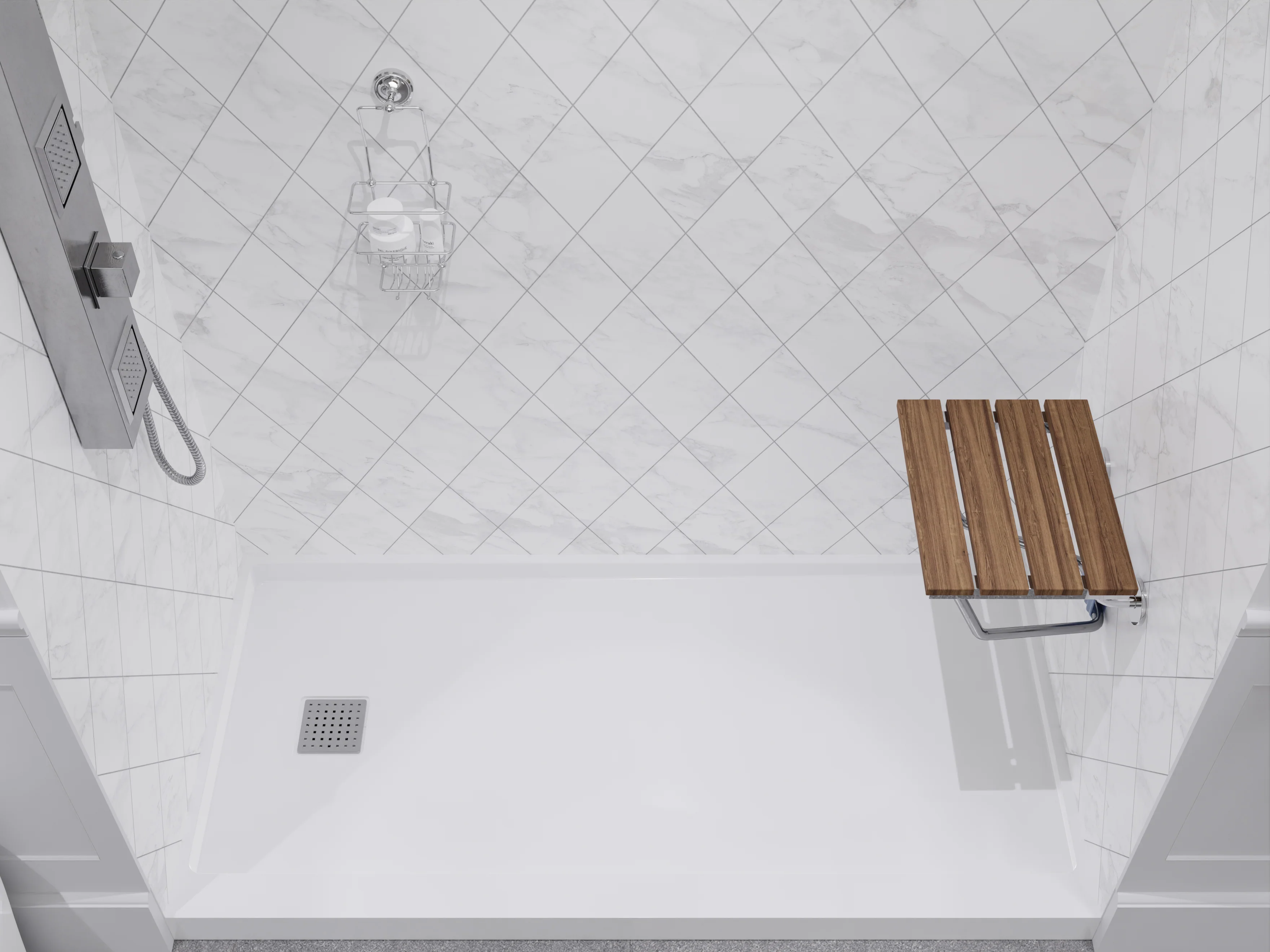 Fit 15 in. Teak Wall Mounted Folding Shower Seat - Image 6