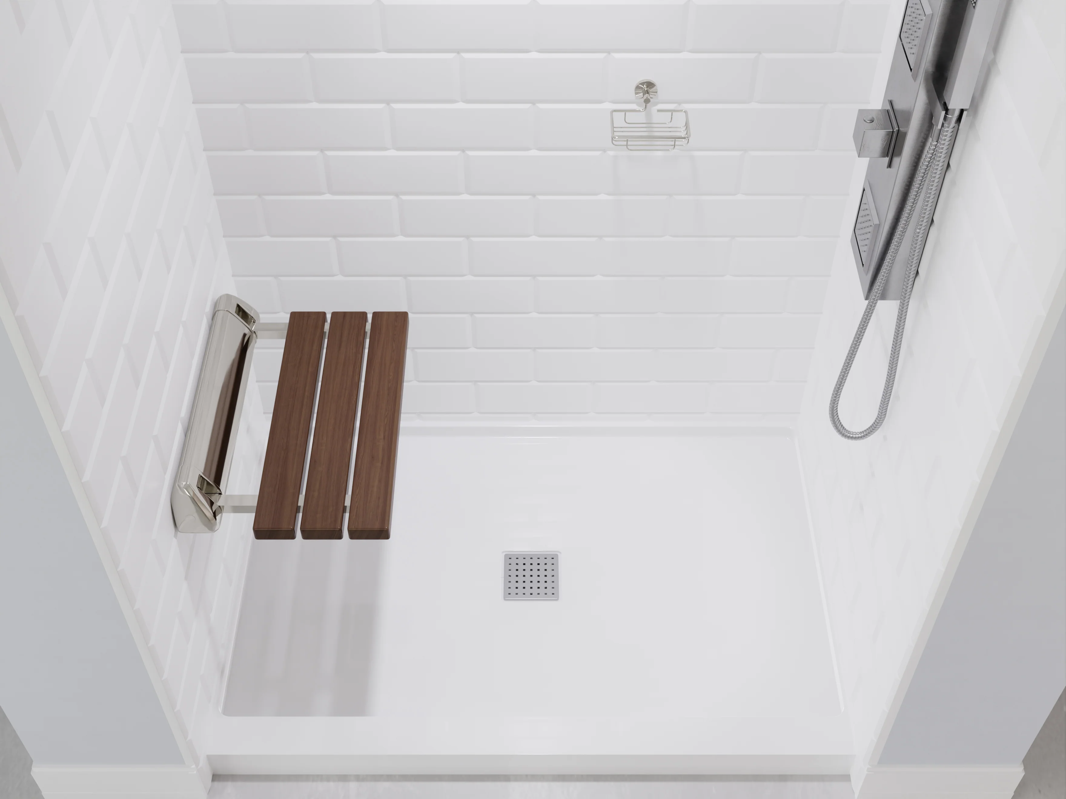 Kind 20 in. Teak Wall Mounted Folding Shower Seat - Image 6