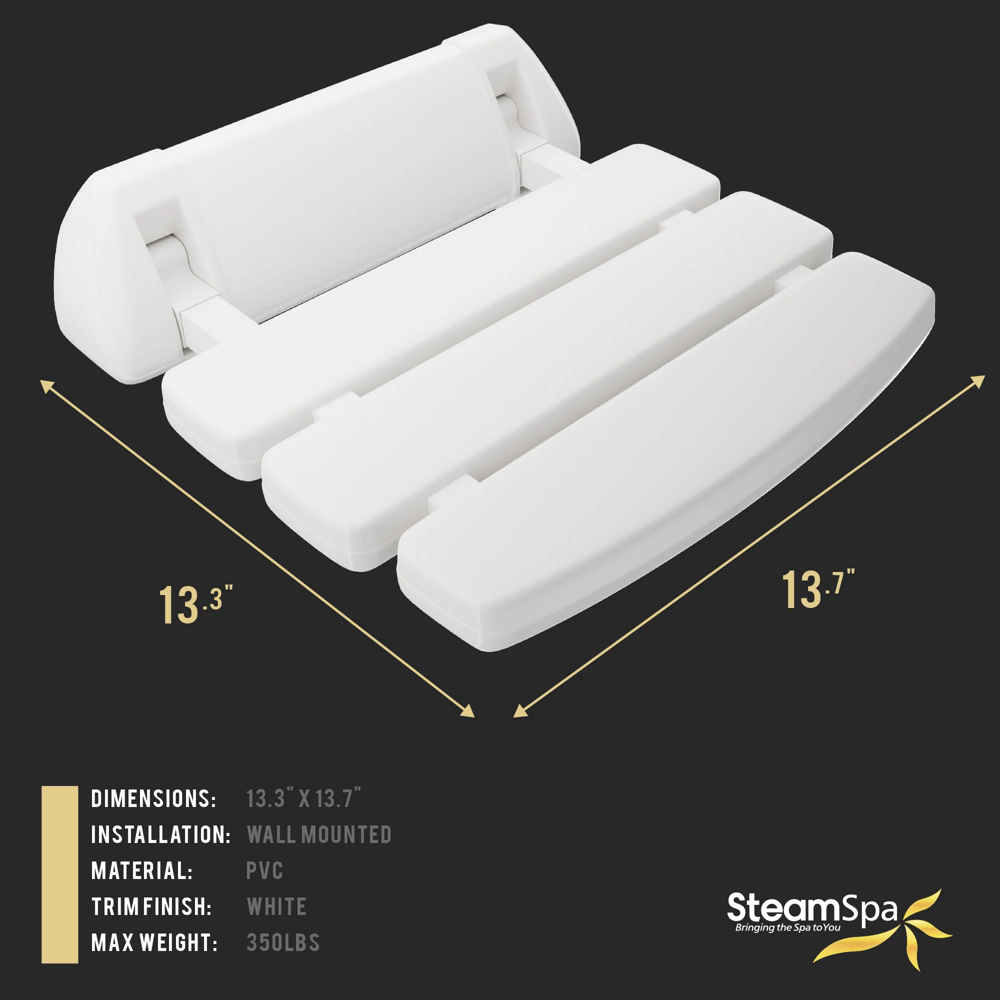 SteamSpa 13.78 in. Wall Mounted Folding Shower Seat - Image 5