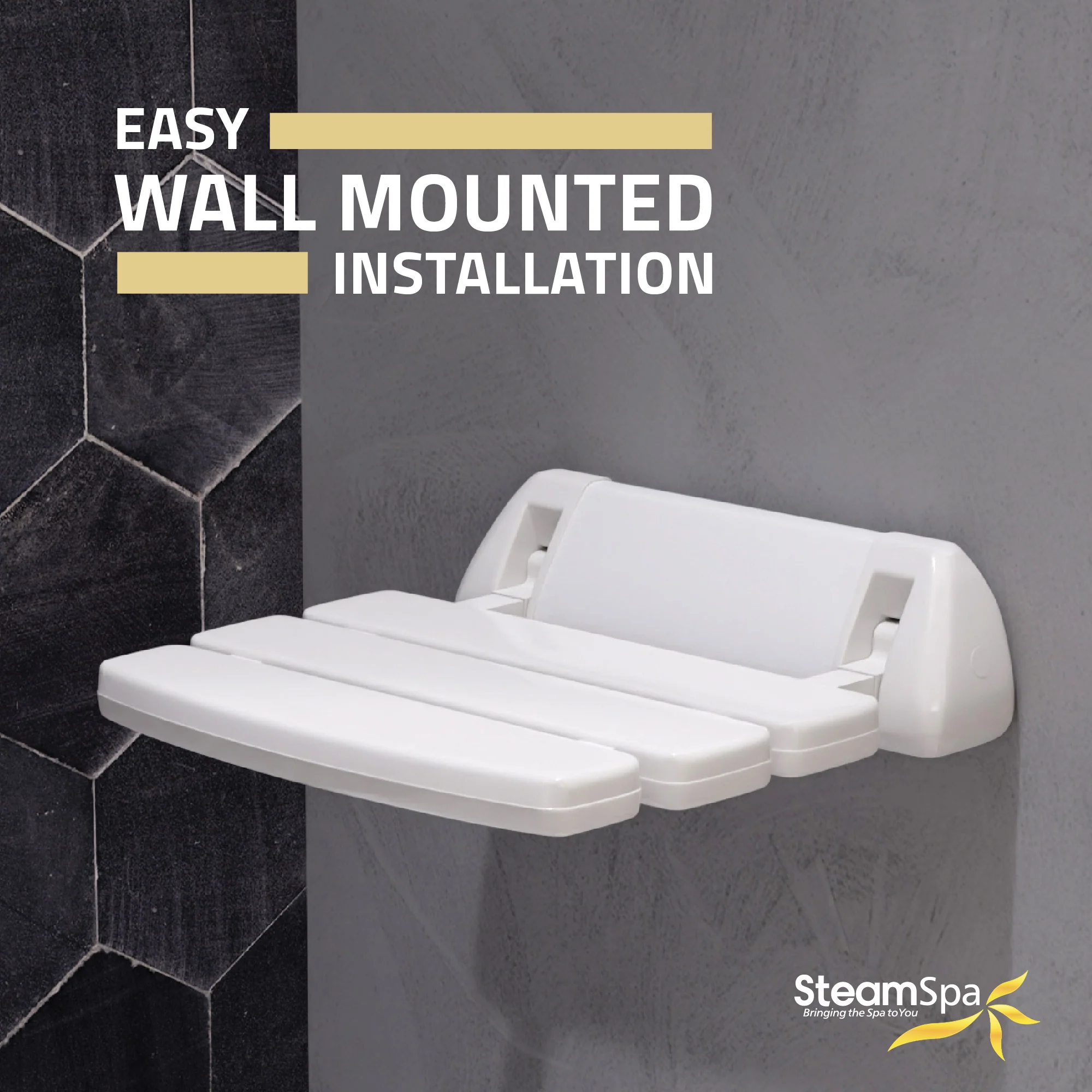 SteamSpa 13.78 in. Wall Mounted Folding Shower Seat - Image 7
