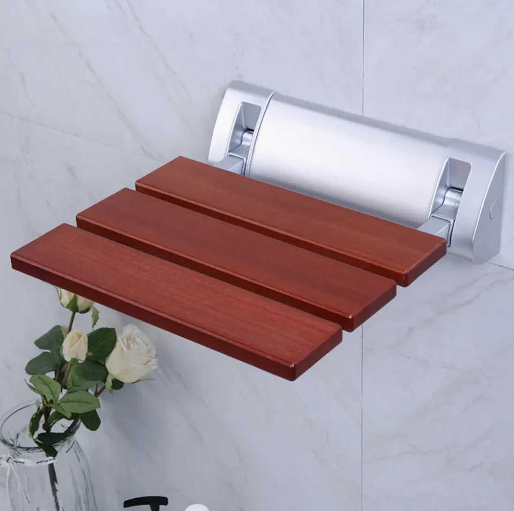 Wall-Mounted Folding Shower Seat – Solid Wood & Frosted Aluminum Brackets - Image 4